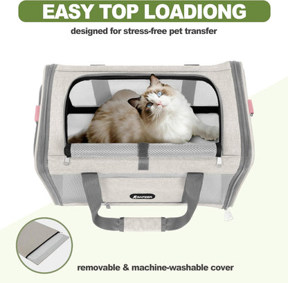 Cat Carrier American Airline Approved 18x11x11, Top Opening Sturdy Soft Pet Carrying Bag See