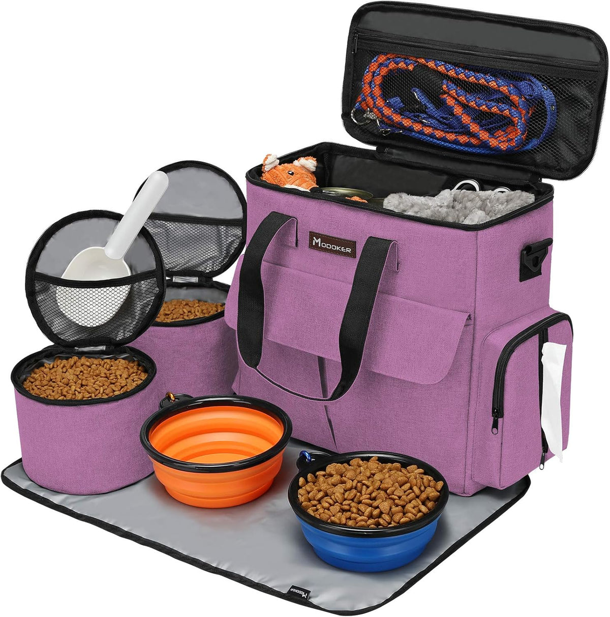 Modoker Dog Food Tote Bag, Airline Approved Pet Gear Travel Set Portable Diaper Accessories