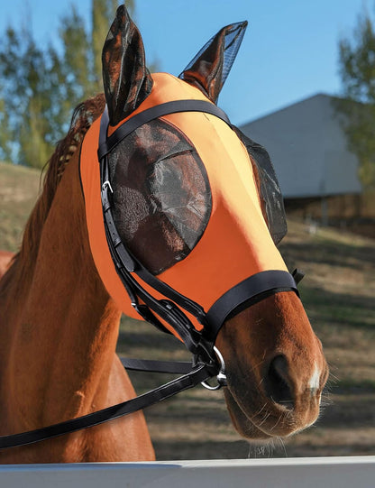 Horse Fly Mask with Ears, UV Protection Mask for Horses, Elasticity Mask with Big Mesh Eye Covers