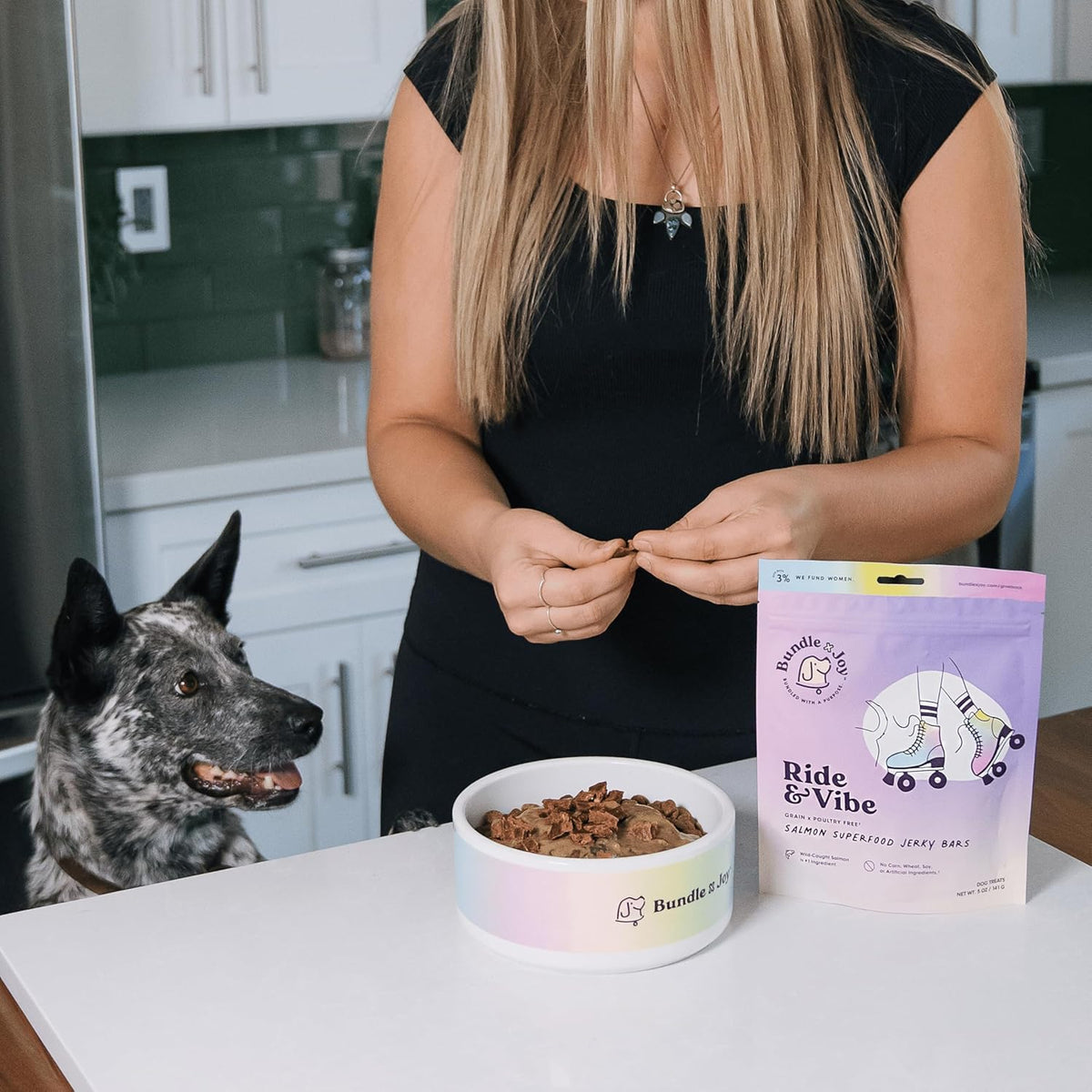 Bundle x Joy Ride & Vibe Dog Treats Salmon Jerky Snack Bars, 16 oz Bag, Puppy Training Treats