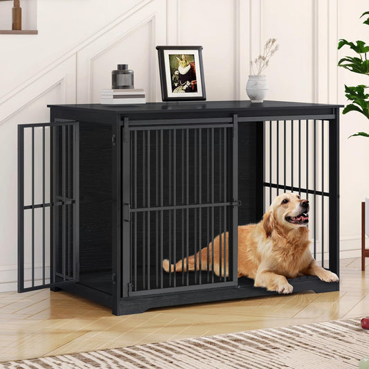 XXL Large Dog Crate Furniture, 46.9" Indoor Dog Kennel Furniture with Barn Door, Wooden Tall Dog