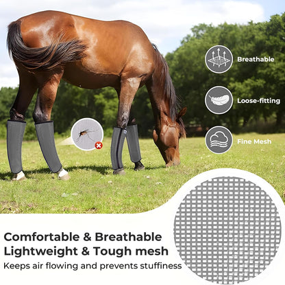 Mesh Horse Fly Boots Set of 4，Adjustable and Universal Loose Fitting & Non-Slip Horse Fly Leggings