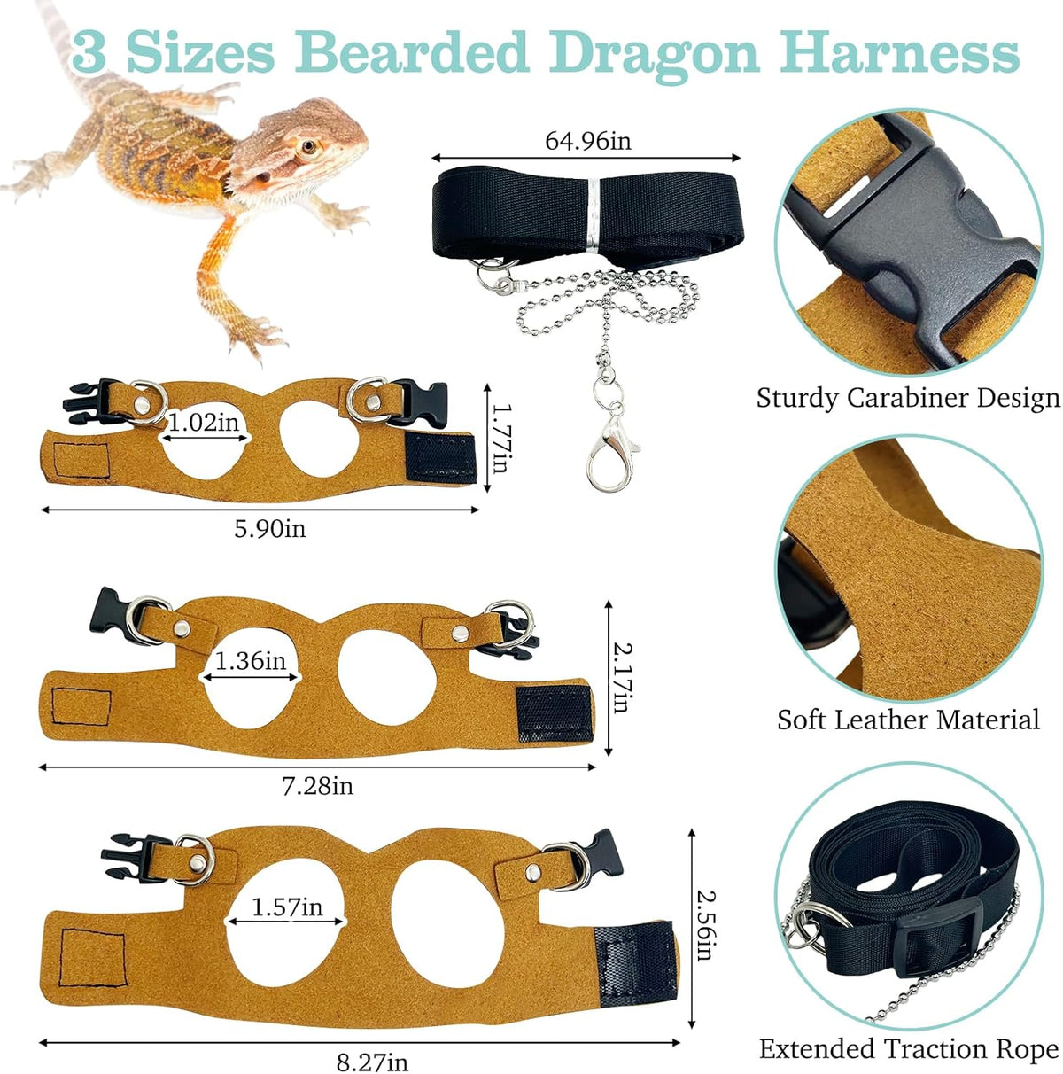 PINVNBY Bearded Dragon Carrier Backpack with Harness and Leash Set Large Reptile Travel Carrier
