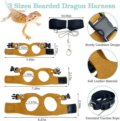 PINVNBY Bearded Dragon Carrier Backpack with Harness and Leash Set Large Reptile Travel Carrier