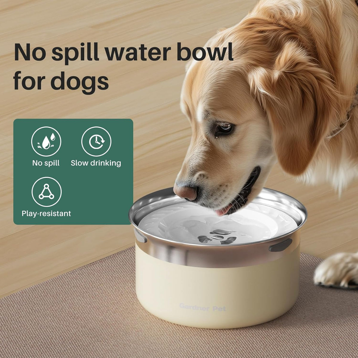 Gardner Pet Dog Bowls 1 Gallon (3.85L) Stainless Steel No Spill Water Bowl, Slow Water Feeder Metal