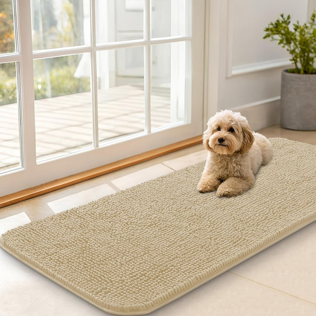 OLANLY Dog Door Mat for Muddy Paws 47x20, Absorbs Moisture and Dirt, Absorbent Non-Slip Washable