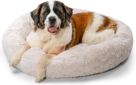 Best Friends by Sheri Original Calming Donut Dog and Cat Bed, Lux Faux Fur, Oyster, XL (45in x