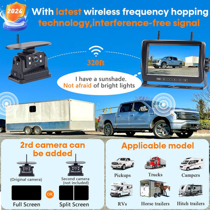 Wireless Backup Camera for RV Install-Free 7-Inch: Magnetic HD 1080P Recording Solar Rear View