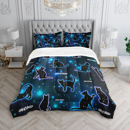 Kawaii Pet Cat Comforter 3Pcs Twin Gradient Line Cute Kitten Animal Bedding Set for Kids Teens