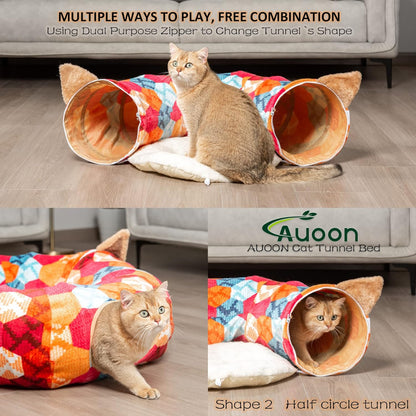 AUOON Cute Cat Donut Tunnel - Interactive Cat Tunnel Bed for Indoor Cats Kitten Kitty Puppy Rabbit
