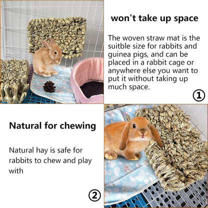 Hamiledyi Rabbit Grass Bed 2PCS Guinea Pig Hay Mat Bunny Natural Straw Woven Bed Rabbit Handmade