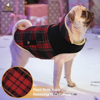 Queenmore Dog Winter Coat Warm Dog Jacket for Cold Weather, Quilting Puffer Plaid Coats for
