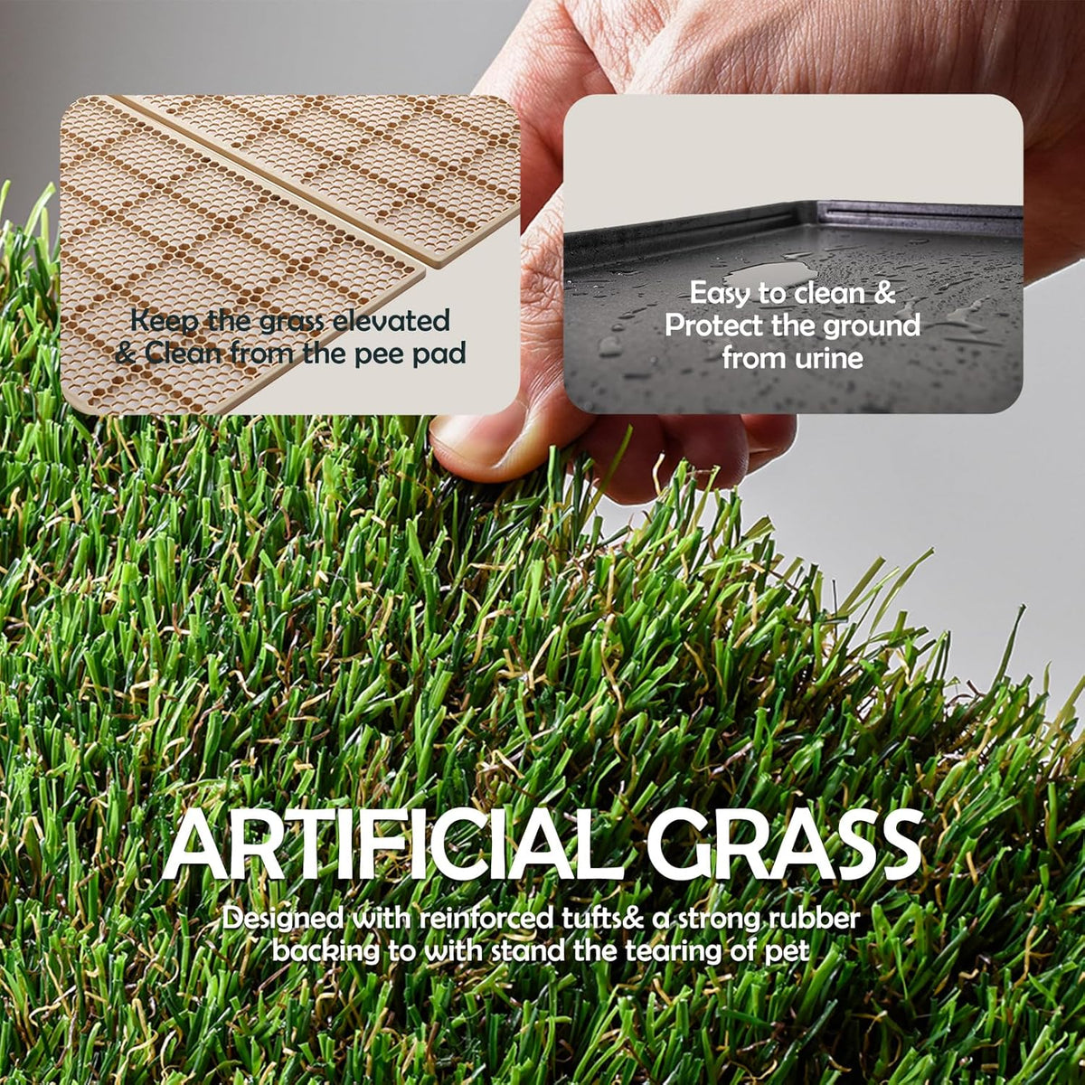 MEEXPAWS Dog Grass Pee Pads for Dogs with Tray | Large 34×23 in | 2× Dog Artificial Grass Pads