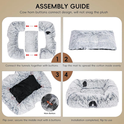Extra Large Cat Tunnel Bed, 4 Ways Tunnels for Indoor Cats, Multi-cat Family Peekaboo Cave & Cat