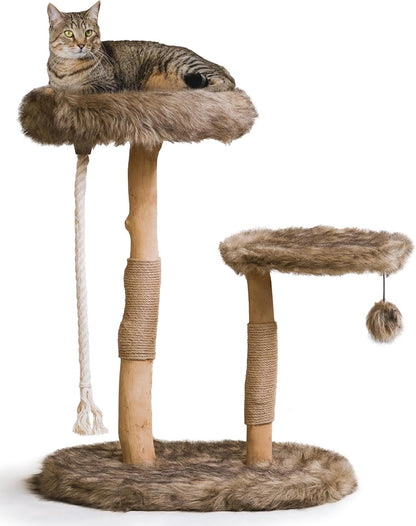 Mau Lifestyle Modern Cat Tree Tower - Natural-Branch Cat Condo & Luxury Wood Cat Scratching Tree