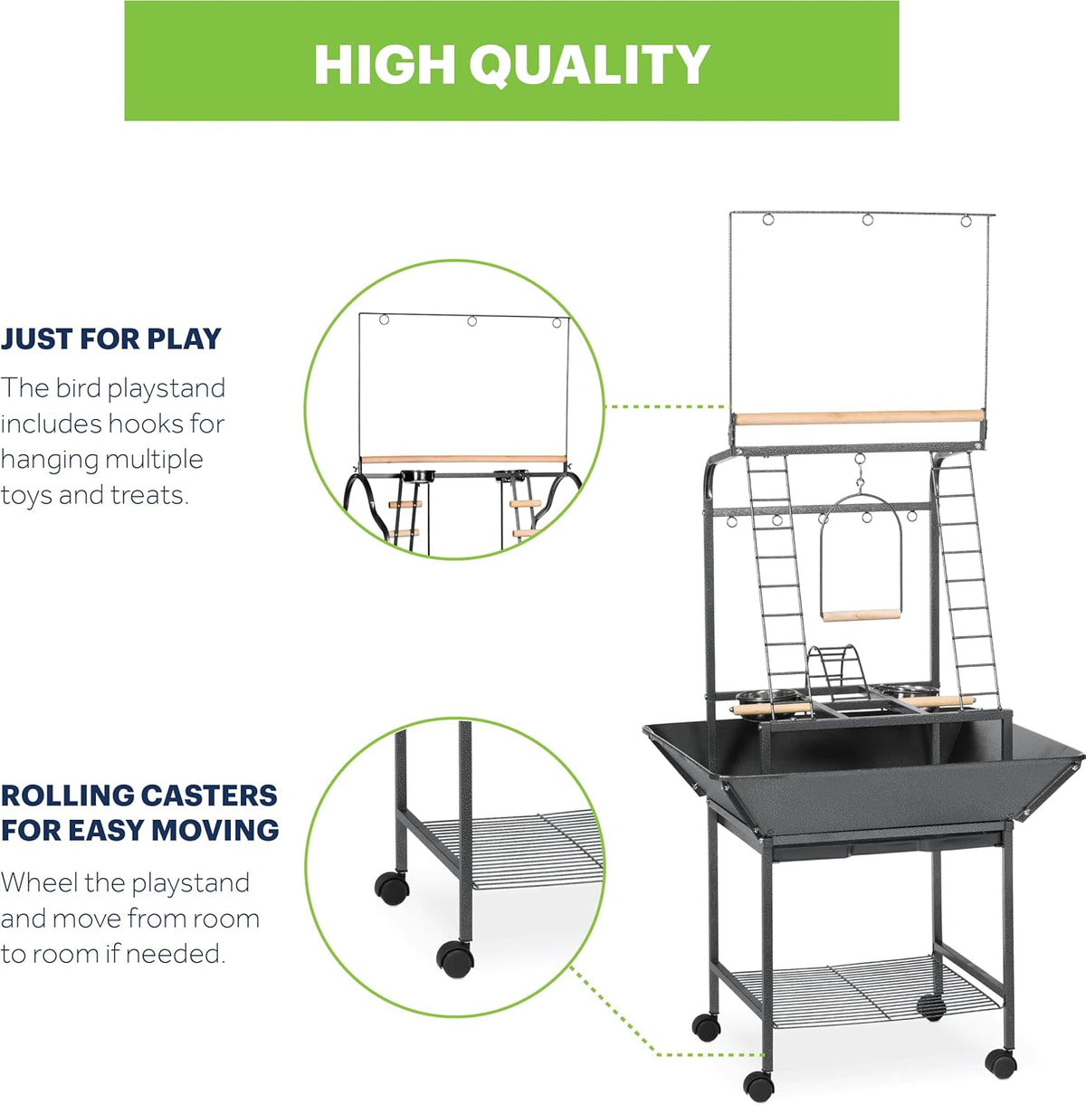 Prevue Pet Products Small Parrot Playstand with Wheels, Bird Stand Activity Play Center with