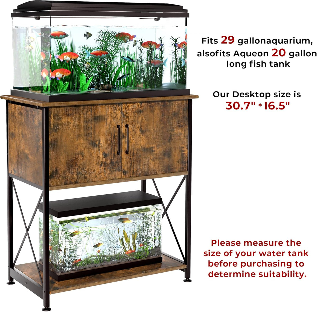 20-29 Gallon Aquarium Stand Metal Frame Fish Tank Stand with Cabinet Storage, for 20 Gallon Long