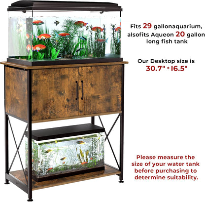 20-29 Gallon Aquarium Stand Metal Frame Fish Tank Stand with Cabinet Storage, for 20 Gallon Long