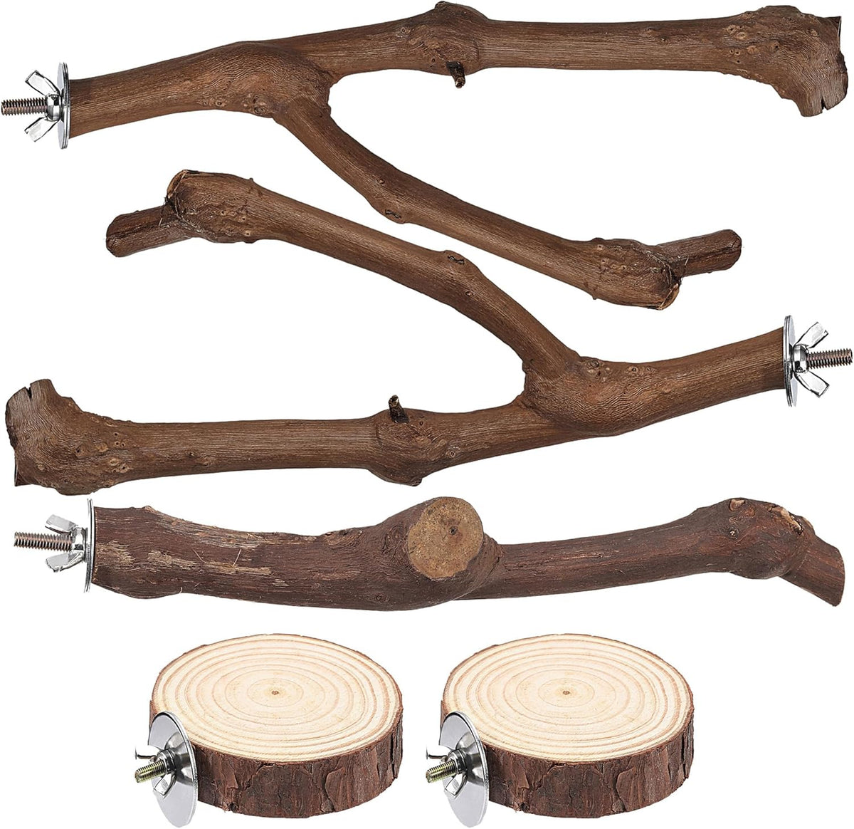 Mogoko 5PCS Bird Perch Natural Wood Grape Stick Stand, 3 Grape Stick Paw Grinding Fork Parakeet