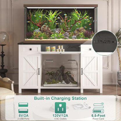 55-75 Gallon Aquarium Stand With Charging Station, Farmhouse Fish Tank Stand, Reptile Tank Stand