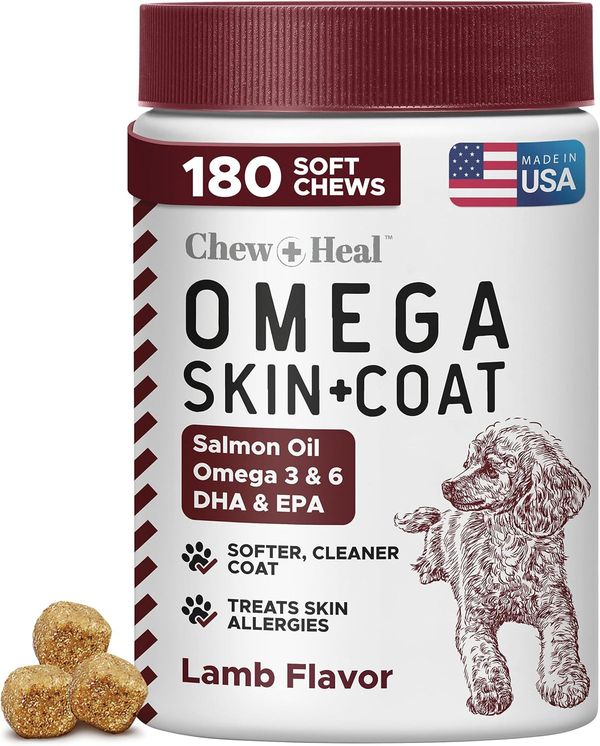 Salmon Oil for Dogs - Soft Chew Omega Treats for Skin and Coat - Fish Oil Blend of Essential Fatty