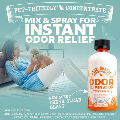 Angry Orange Pet Odor Eliminator Concentrate for Cat Urine and Smells - Fresh Scent - 8 oz (Makes