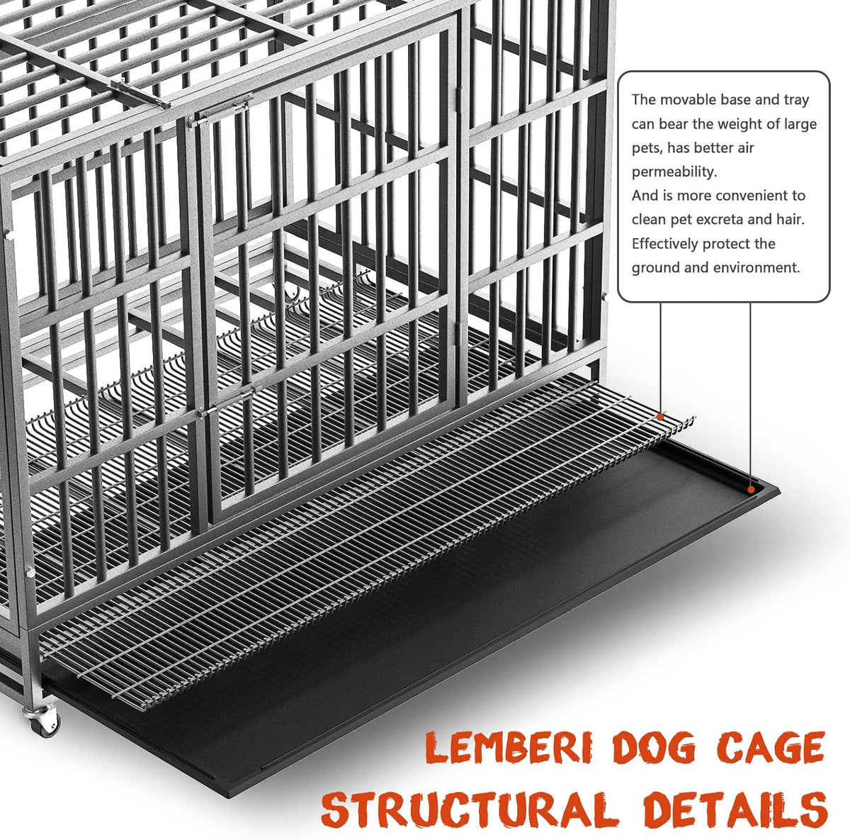 LEMBERI 48/38 inch Heavy Duty Indestructible Dog Crate, Escape Proof Dog Cage Kennel with Lockable
