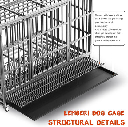 LEMBERI 48/38 inch Heavy Duty Indestructible Dog Crate, Escape Proof Dog Cage Kennel with Lockable