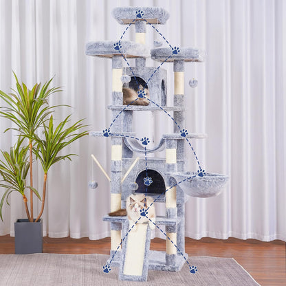 Hey-brother Cat Tree, 71 inches XL Large Cat Tower for Indoor Cats, Multi-Level Cat House with 3