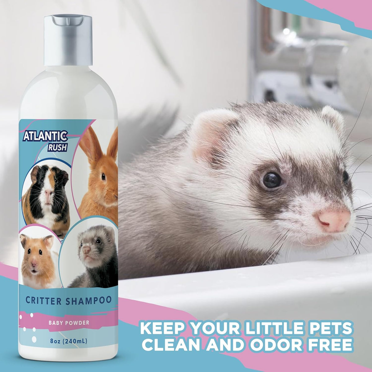 Critter Shampoo for Small Pets - 8oz Small Animal Baby Powder Scented Shampoo - Pet Shampoo for