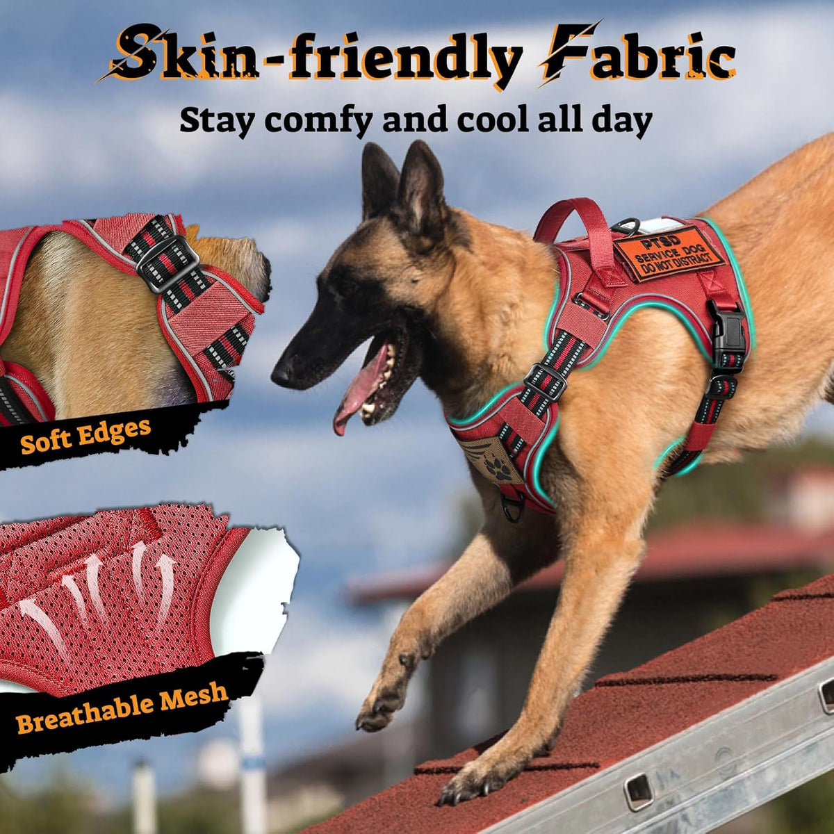 rabbitgoo Dog Harness Medium Sized No Pull, Tactical Service Pet Vest with Molle and Control