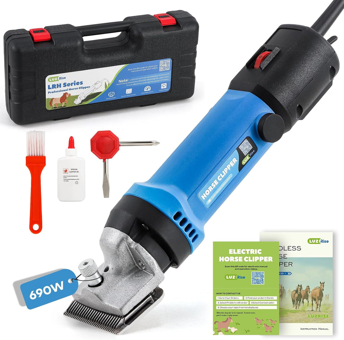 Horse Clippers 690W 28000RPM, Heavy Duty Horse Grooming Kit, Professional Livestock Clippers with 6