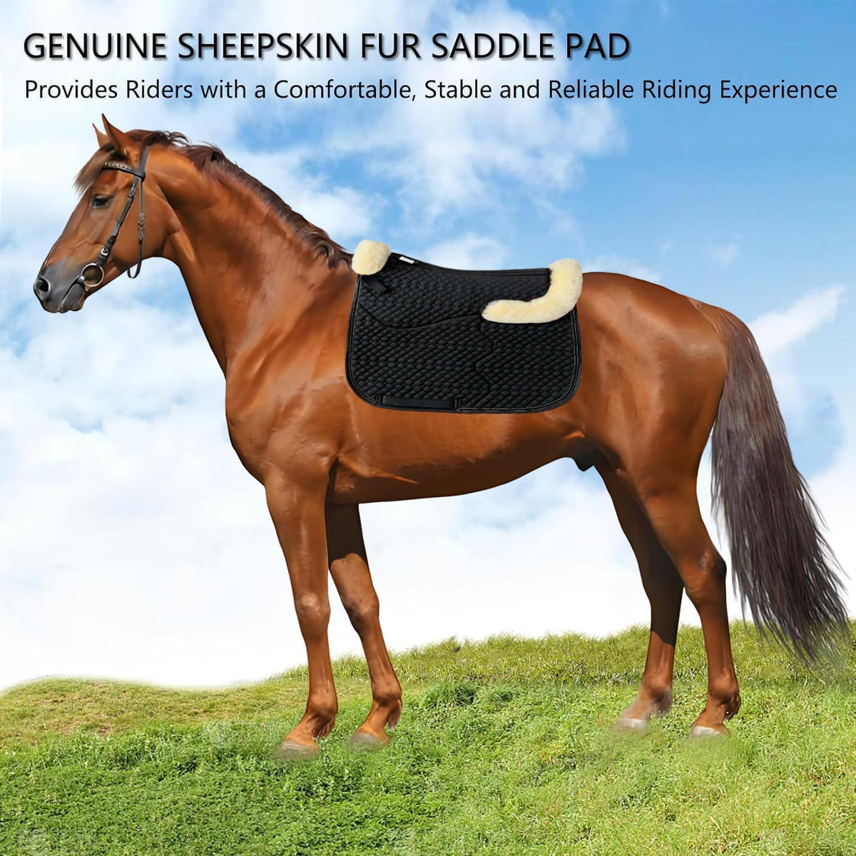 Woolous Dressage Saddle Pad, English Saddle Pad with Sheepskin Trim, Lambskin Wool Fleece Lining