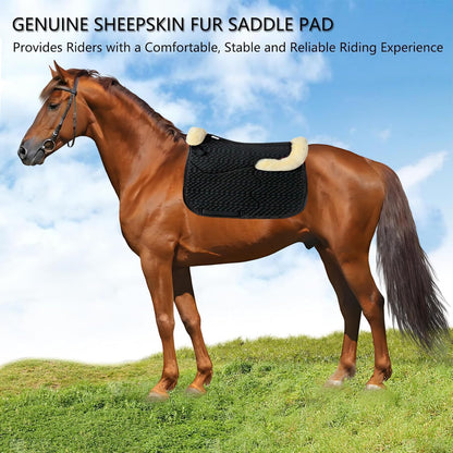 Woolous Dressage Saddle Pad, English Saddle Pad with Sheepskin Trim, Lambskin Wool Fleece Lining