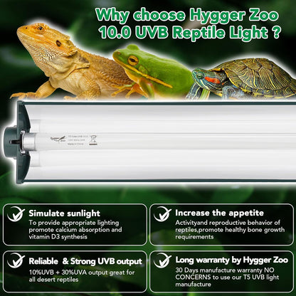 T5 Reptile Light Fixture Green Combo Kit 8W Light Fixture Reptile Terrarium Hood 10.0 UVB Light