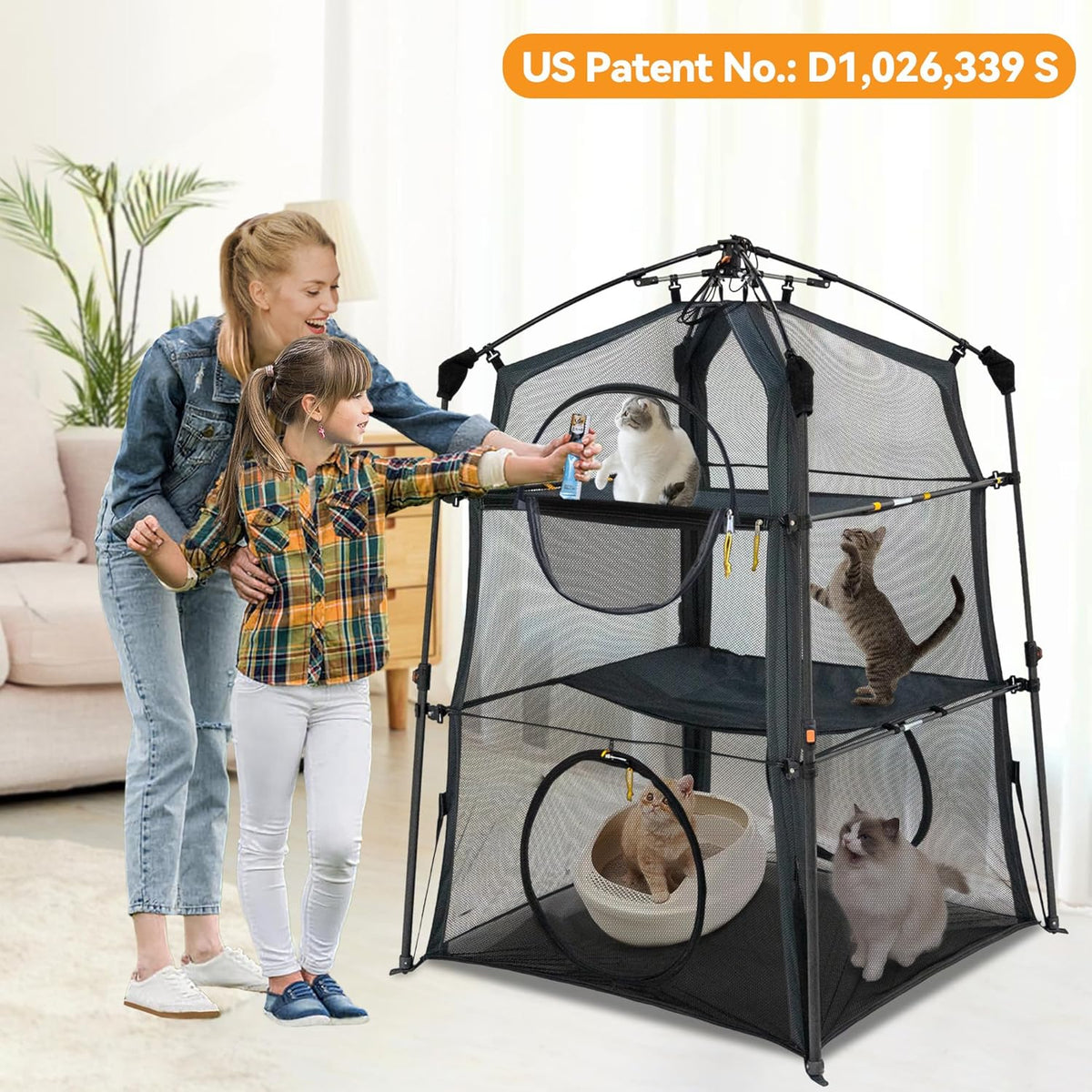 Extra Large Catio Outdoor Cat Enclosure,3 Tier Cat Tower Tent Weatherproof & Sunproof with 3 Doors