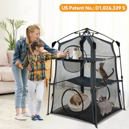 Extra Large Catio Outdoor Cat Enclosure,3 Tier Cat Tower Tent Weatherproof & Sunproof with 3 Doors