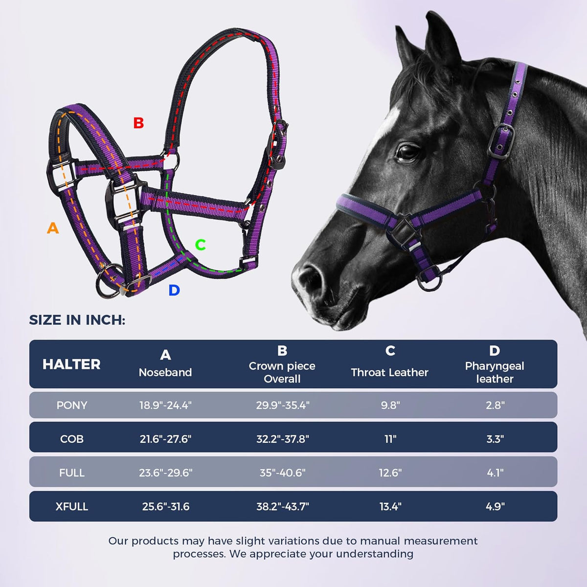 JWODVNTH Adjustable Horse Halter with PP Webbing, Durable Horse Halters with Zinc Alloy Hardware