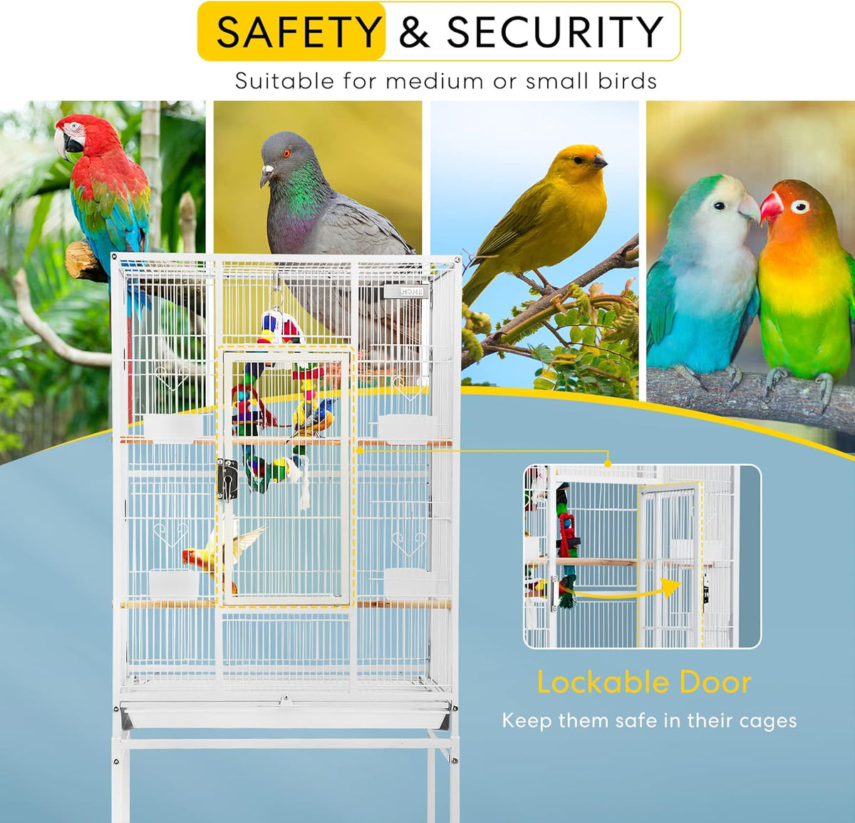 VIVOHOME 54 Inch Wrought Iron Large Bird Flight Cage with Rolling Stand for Parakeets Canaries
