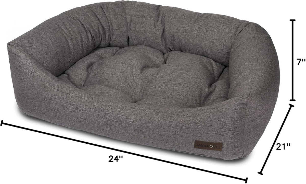 Jax & Bones Dog Napper - Lark Graphite Machine Washable Bed for Dogs - Extra Heavy Duty Bolstered