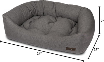 Jax & Bones Dog Napper - Lark Graphite Machine Washable Bed for Dogs - Extra Heavy Duty Bolstered