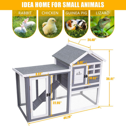 GEGURI Large Rabbit Hutch Indoor Outdoor Chicken Coop Wooden Bunny Cage with Waterproof Roof (48''L