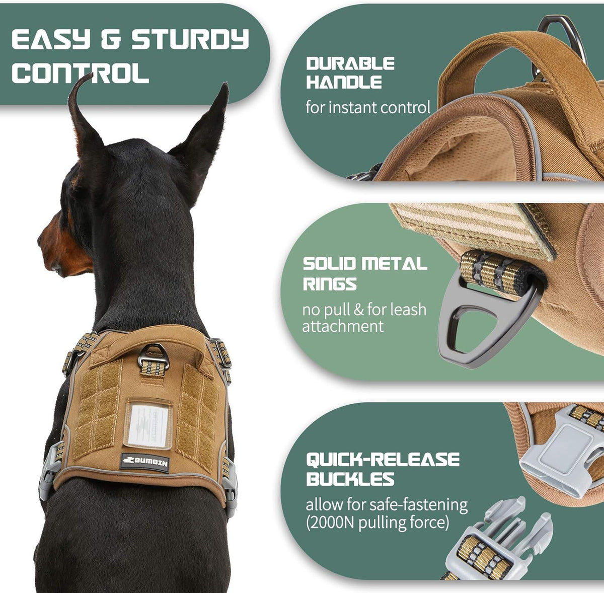BUMBIN Tactical Dog Harness for Large Dogs No Pull, Famous TIK Tok No Pull Dog Harness, Fit Smart