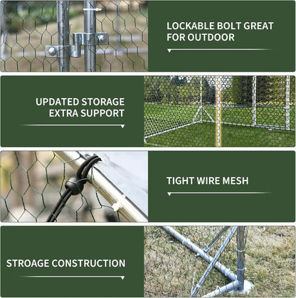 4ever2buy Large Metal Chicken Coop with Run Walk-in Poultry Cage Chicken Runs House Pen Cage Dome