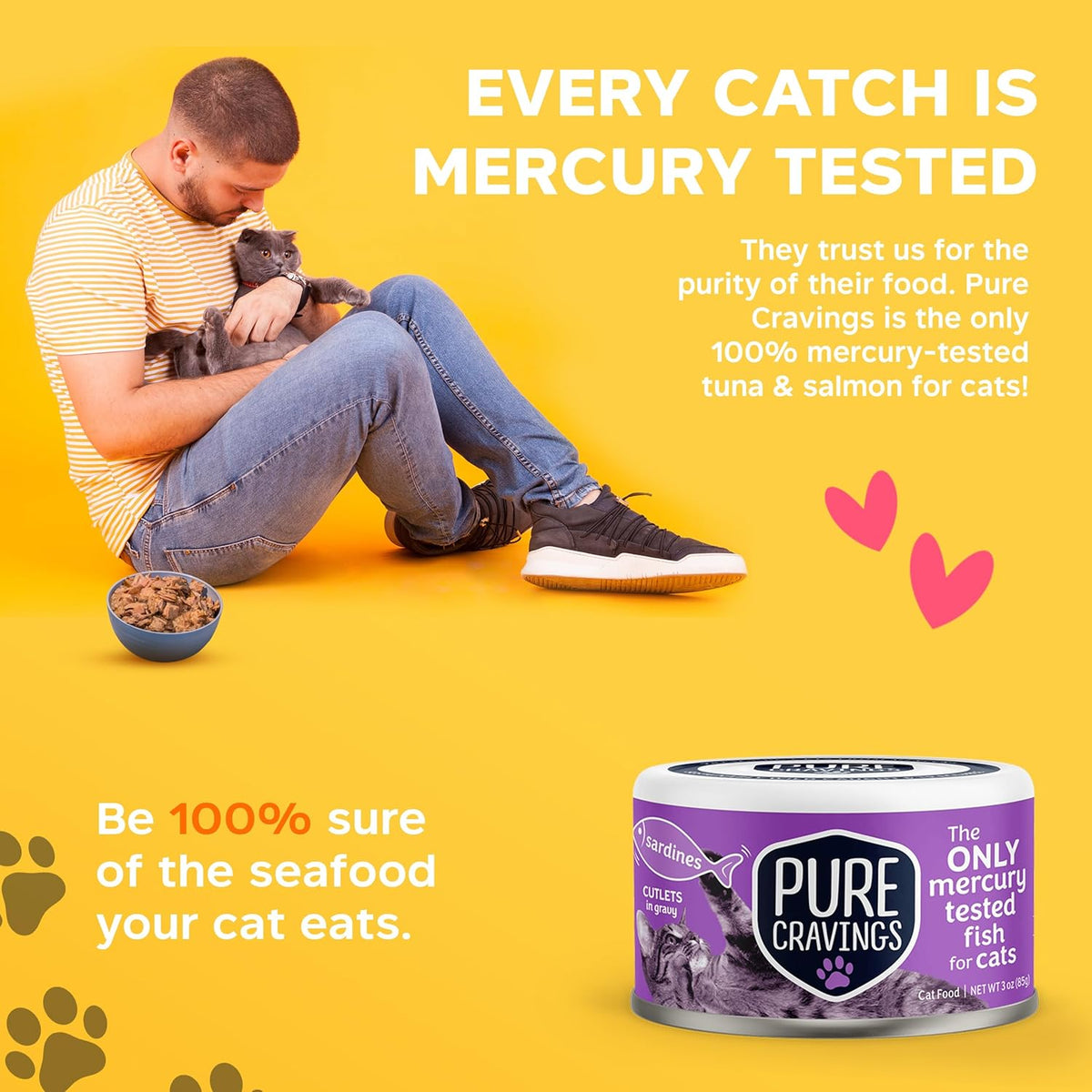 Wet Cat Food Canned Sardines Cutlets in Gravy, Every Catch is Mercury-Tested, Moist Can Fish for