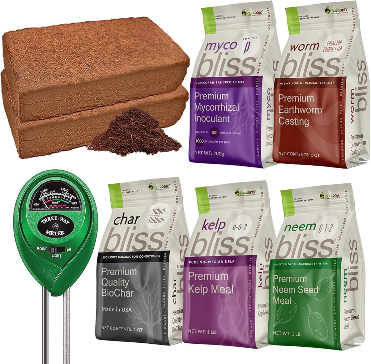 Coco Coir 650gm Bricks + Worm Castings + Mycorrhizal Inoculant + Neem Meal Fertilizer + Organic