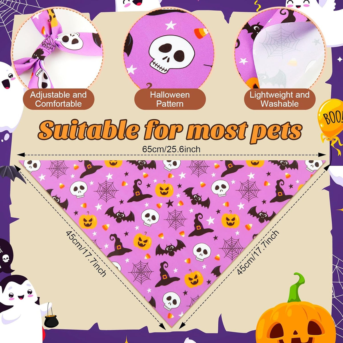 Weewooday 50 Pcs Halloween Dog Bandanas Bulk Pumpkin Ghost Bandanas for Dogs Soft Triangle Bibs