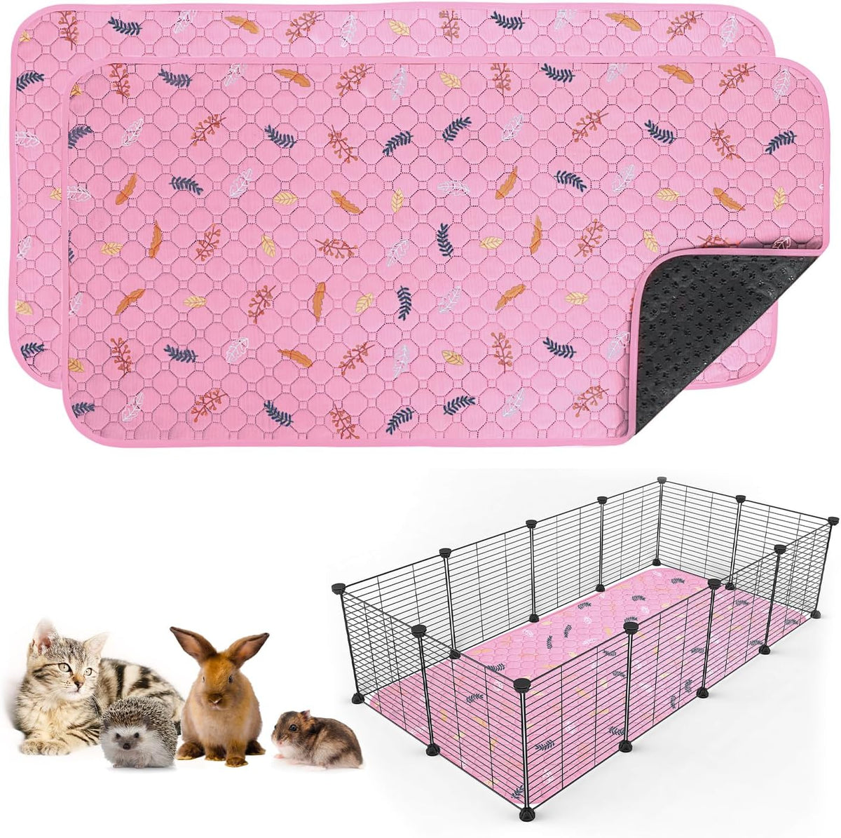 Sunheir 2 Pack Washable Guinea Pig Pee Pads, 24" x 48" Waterproof Reusable Guinea Pig Cage Liners
