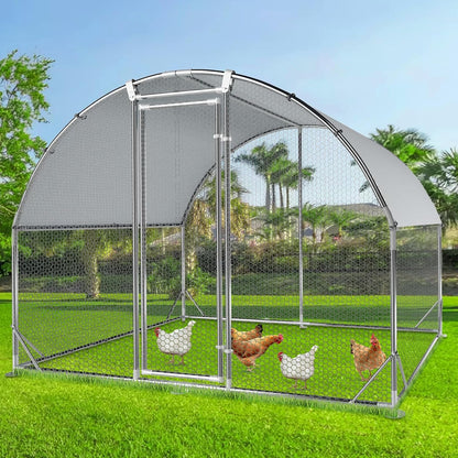 4ever2buy Large Metal Chicken Coop with Run Walk-in Poultry Cage Chicken Runs House Pen Cage Dome