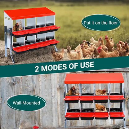 Chicken Nesting Box, 8 Hole 2 Layer Hen Nest Boxes with Legs, Roll Away Eggs Laying Boxes,Cleanable